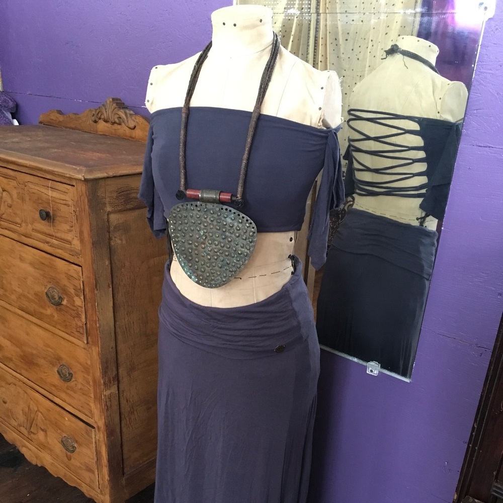 SOLD.Slate Gray Bamboo Maxi Flare Dance Skirt